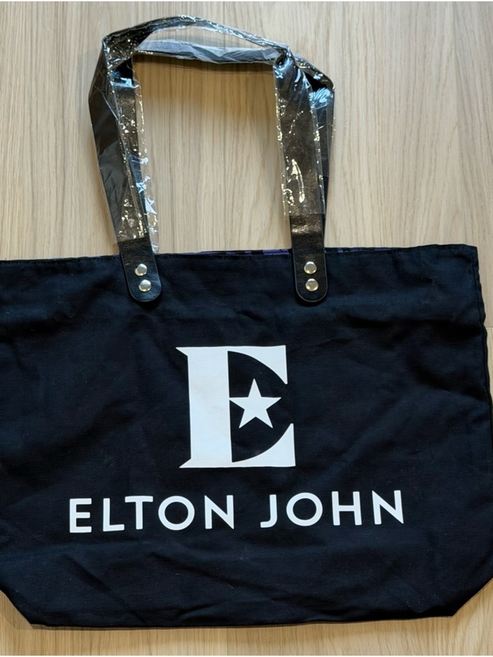 Elton John Black Canvas Tote Bag with Logo